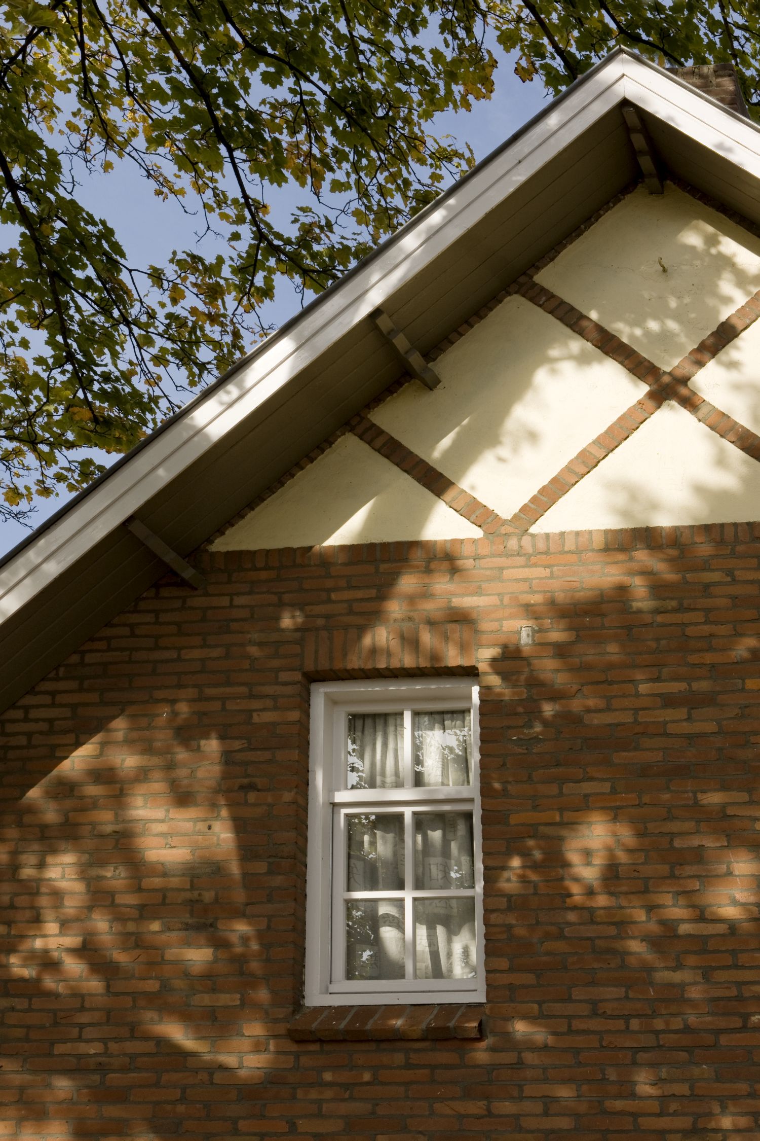 Detail vakwerk dak huis in de Egge